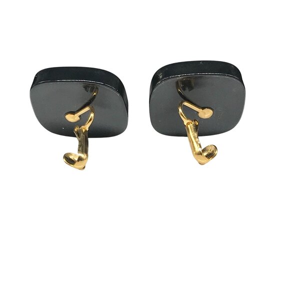 Vintage Black Confetti Lucite Earrings, Square Clip On with Abalone Flakes - Picture 4 of 5